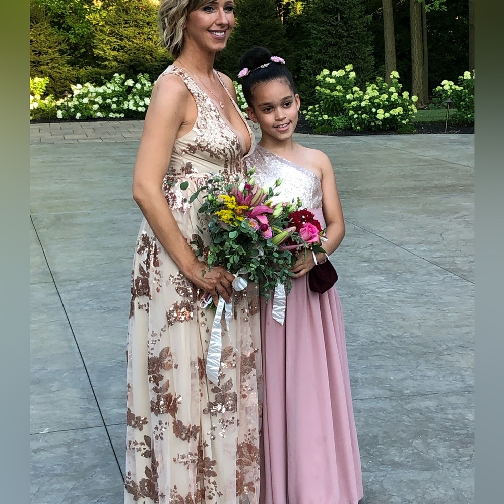 Boho style sequin dress, size small, rose gold and cream